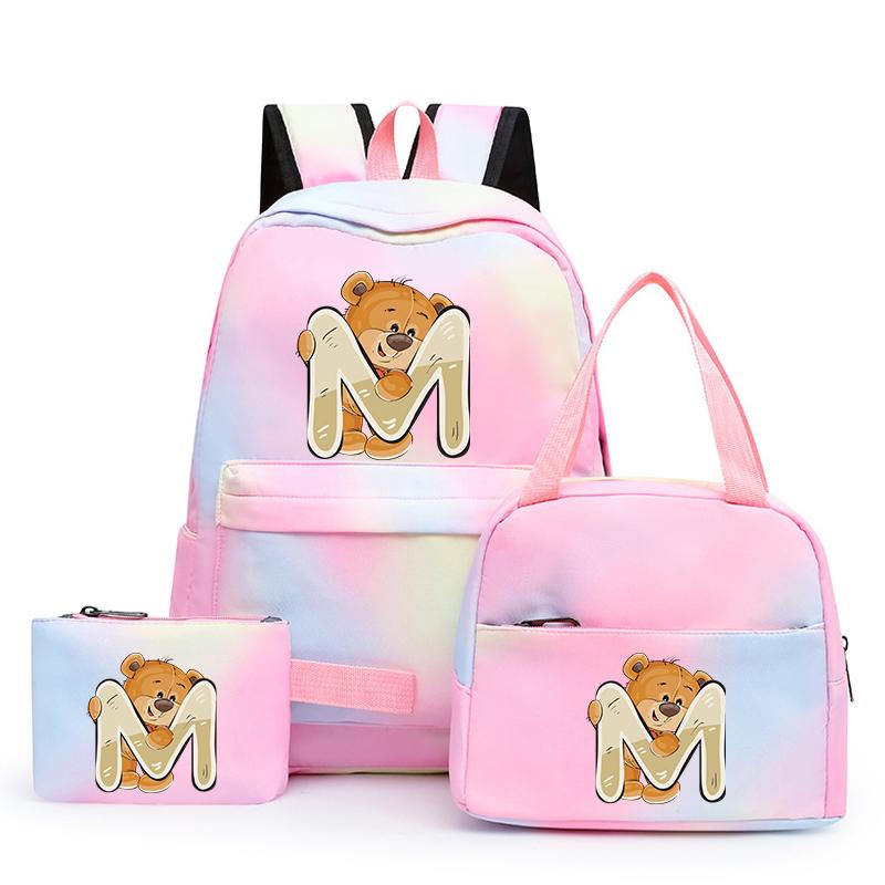 3ks/sada Malý medveď 26 anglických písmen Školský ruksak pre deti Dievčenský ruksak Back to School Taška na obed Tašky na ceruzku