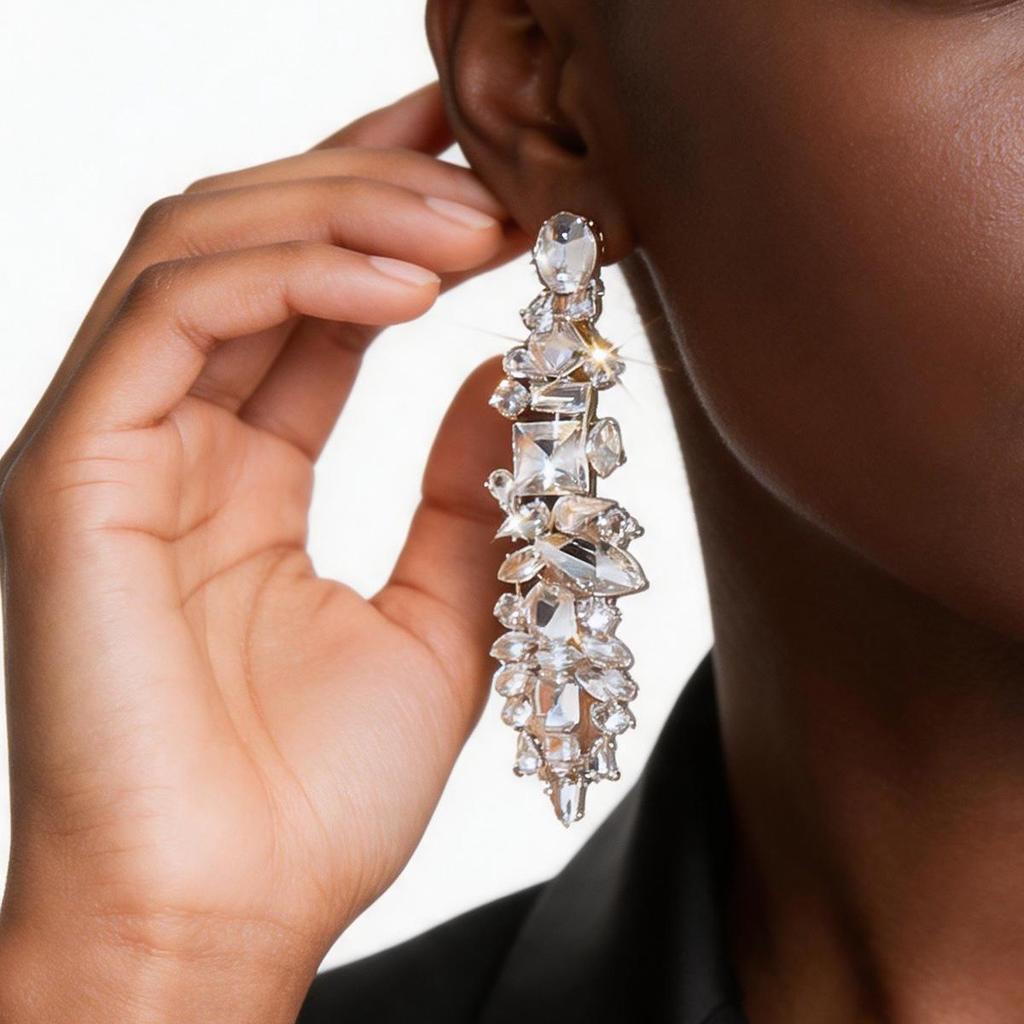 Exaggerated Rhinestone Irregular Earrings: High-End Minimalist Fashion Studs