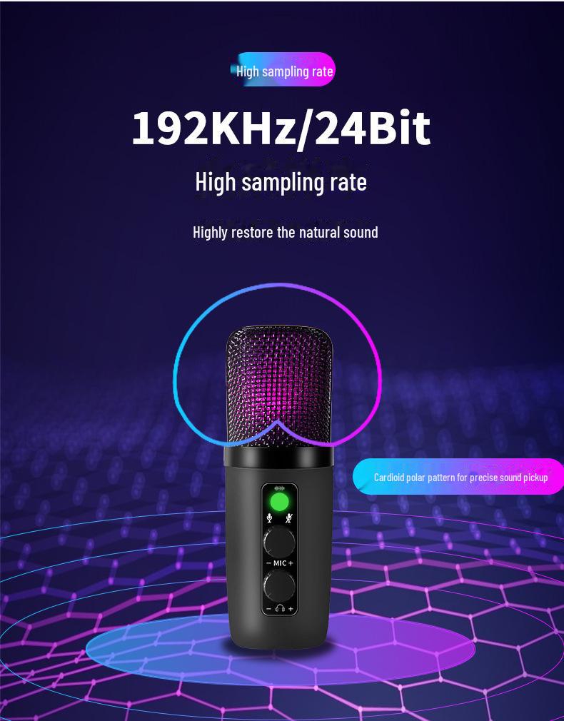 JIY USB RGB Condenser Microphone with Noise Reduction for Live Singing, E-sports, and Recording