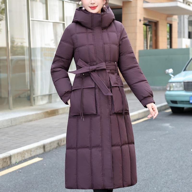 Fashion Woman Winter Long Coats Hooded Thick Warm Casual Winter Jacket Women's Parkas With Belt