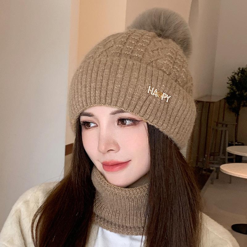 Hat Women's Cold-proof Knitted Wool Hat Winter Riding Warm Windproof Thickened Pullover Hat