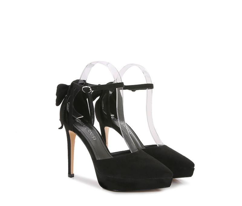 Fashion European American Celebrities Trendy Thin Heel Waterproof Platform Pointed Sandals Women With One Strap Hollow Bow High Heels