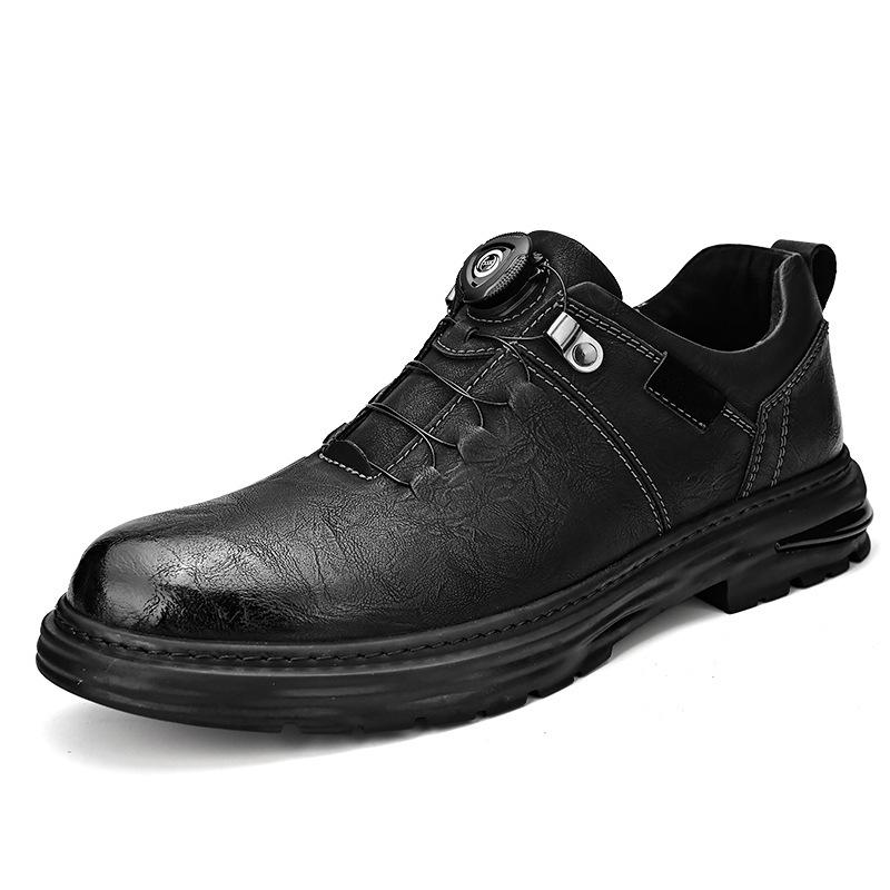 

Casual leather shoes men s 2025 new leather trend versatile men s shoes one-pedal simple spin button lace-free tooling shoes Leather shoe size (one size larger than sneakers) чорний