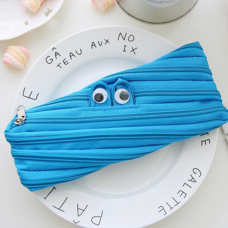 

Zipper Creative Funny Pencil Bags Students Cute Pen Bags Storage Stationery Blue Horizontal