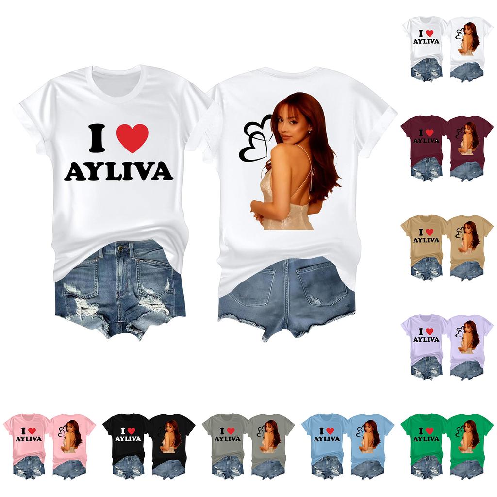 Women's Casual Printed T-shirt Round Neck Pullover Short Sleeve Top