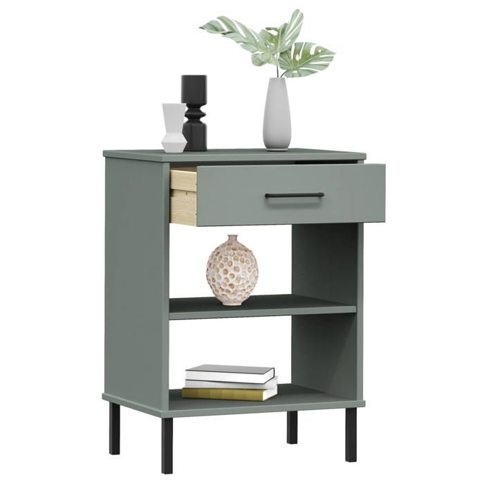 VidaXL Console Cabinet with Metal Legs Grey Solid Pine Wood OSLO 351001