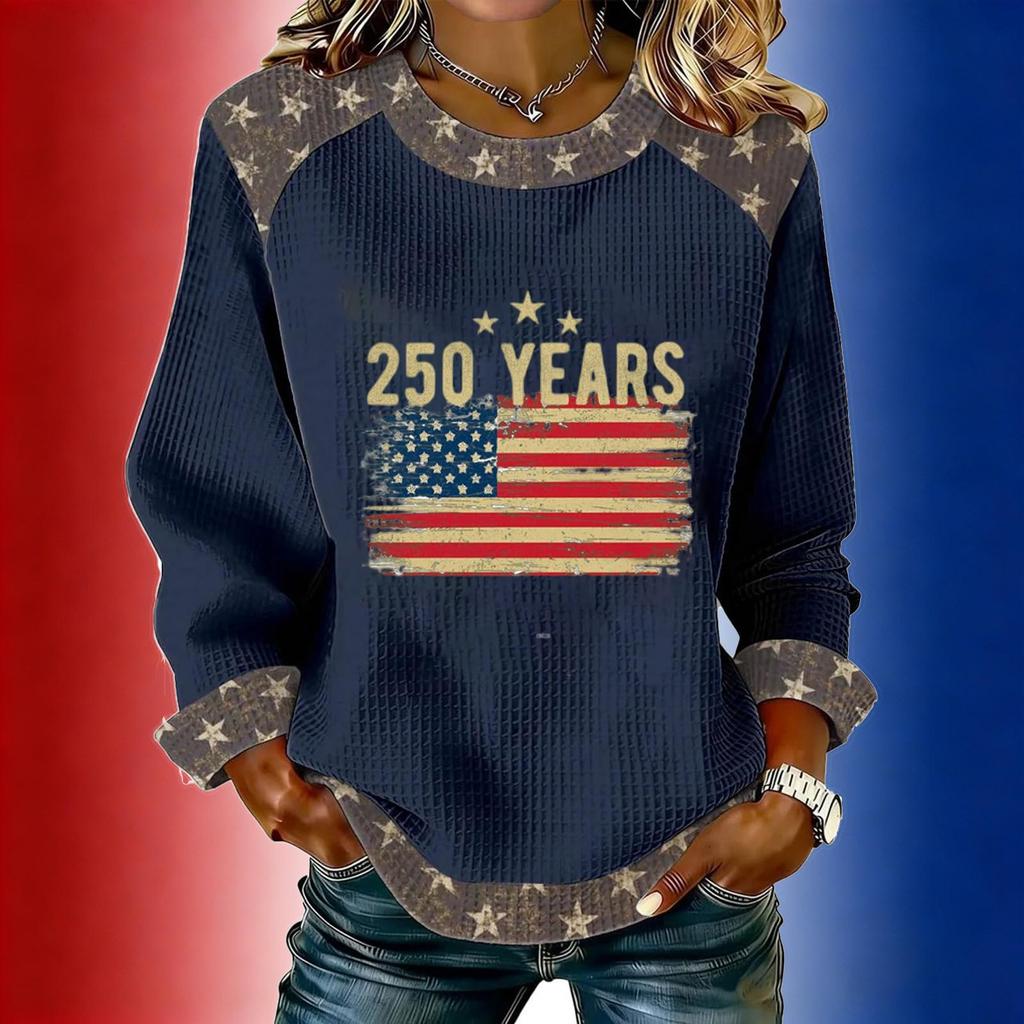 Women's long-sleeved fashionable casual everyday Independence Day printed top