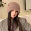 Autumn and Winter Hat Women's Wool Knitted Hat Big Head Circumference Headgear Rabbit Fur Fleece Ear Protector Warm Cold Hat
