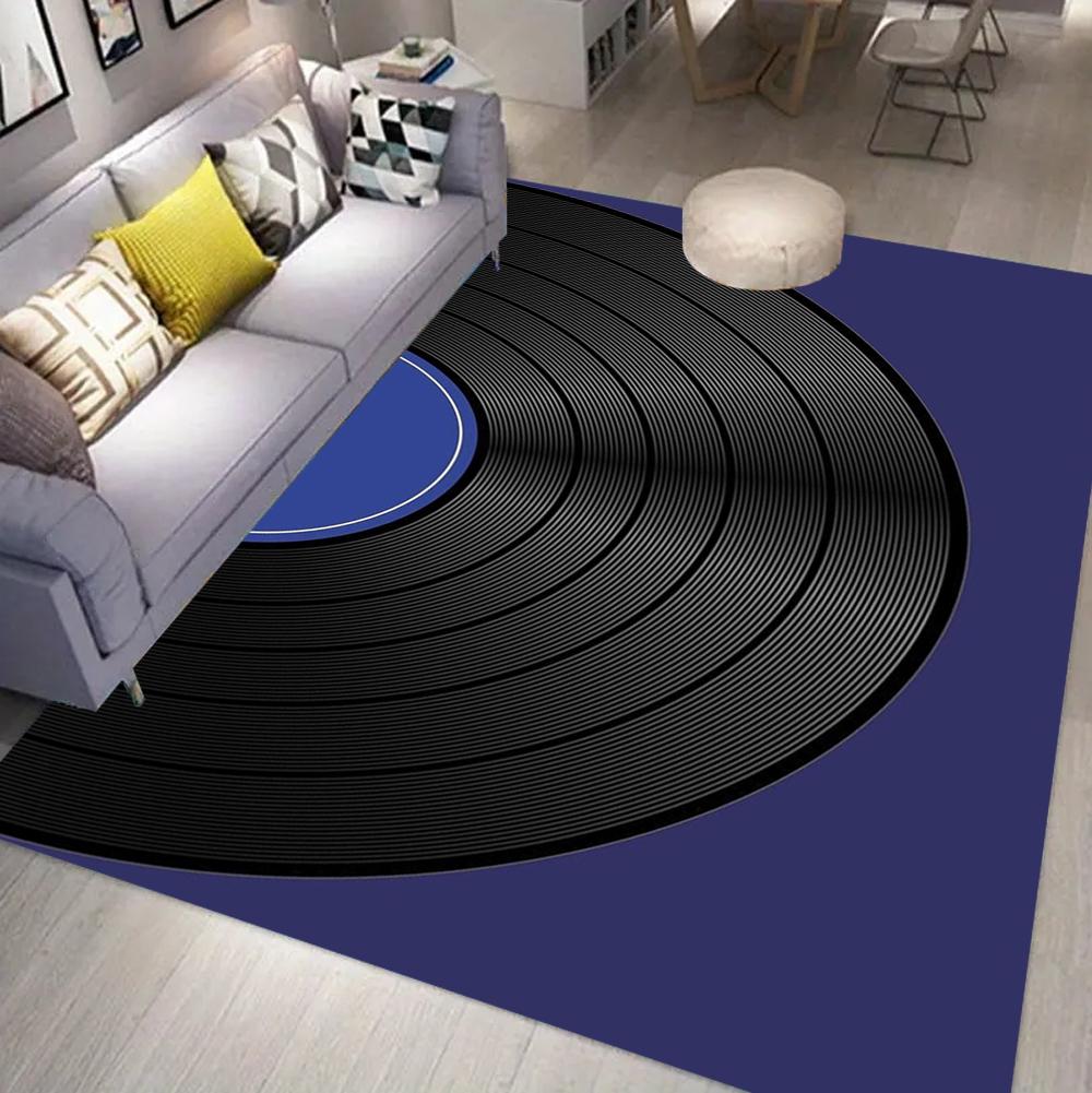Tappeto con motivo a disco in vinile circolare Decorazione musicale retrò Tappetino morbido antiscivolo per soggiorno camera da letto Decorazione per la casa