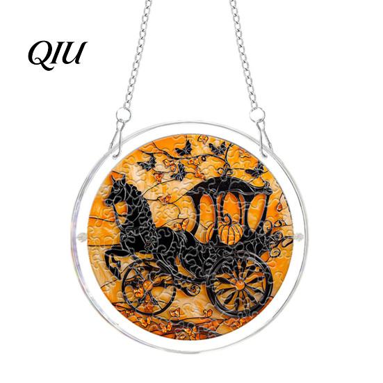 Comfortable Hand Feel Puzzle Halloween Acrylic Suncatcher Window Hanging,7.87 Inch Sun Catcher Adult Activity Decoration Ornament, Ideal for