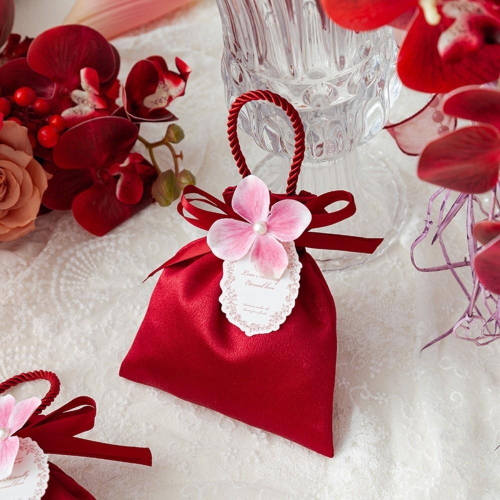 Satin Wedding Candy Bag Mini Festive Sugar Bag Fashion Flower Drawstring Bag  New Year