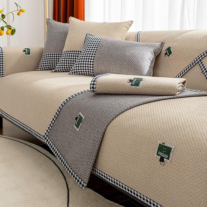 Cotton Linen Four Seasons Universal Couch Covers Solid  Decor Sofa Cushion Living Room Home Non-slip Sofas Cushion Plaid Hemming