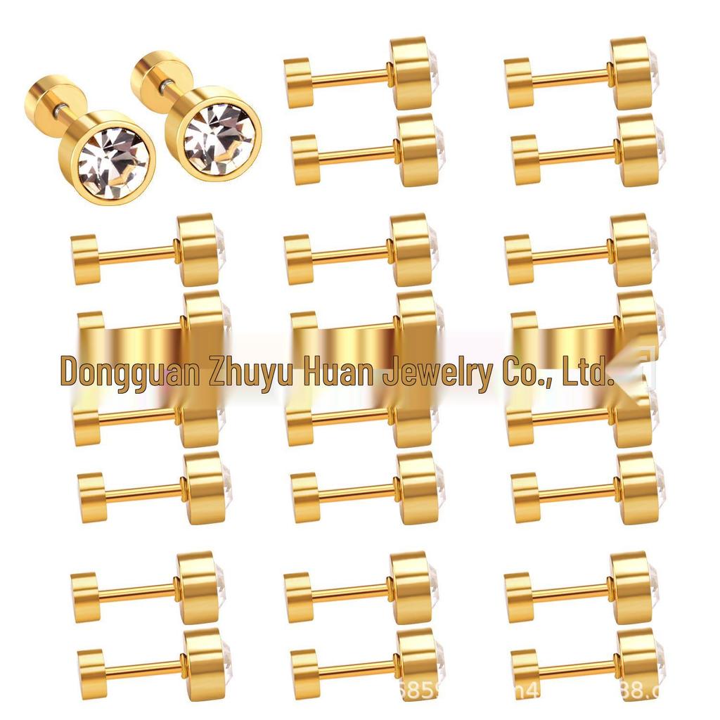 Kolczyk do chrząstki ze stali nierdzewnej z cyrkoniami i zakręcanym zapięciem