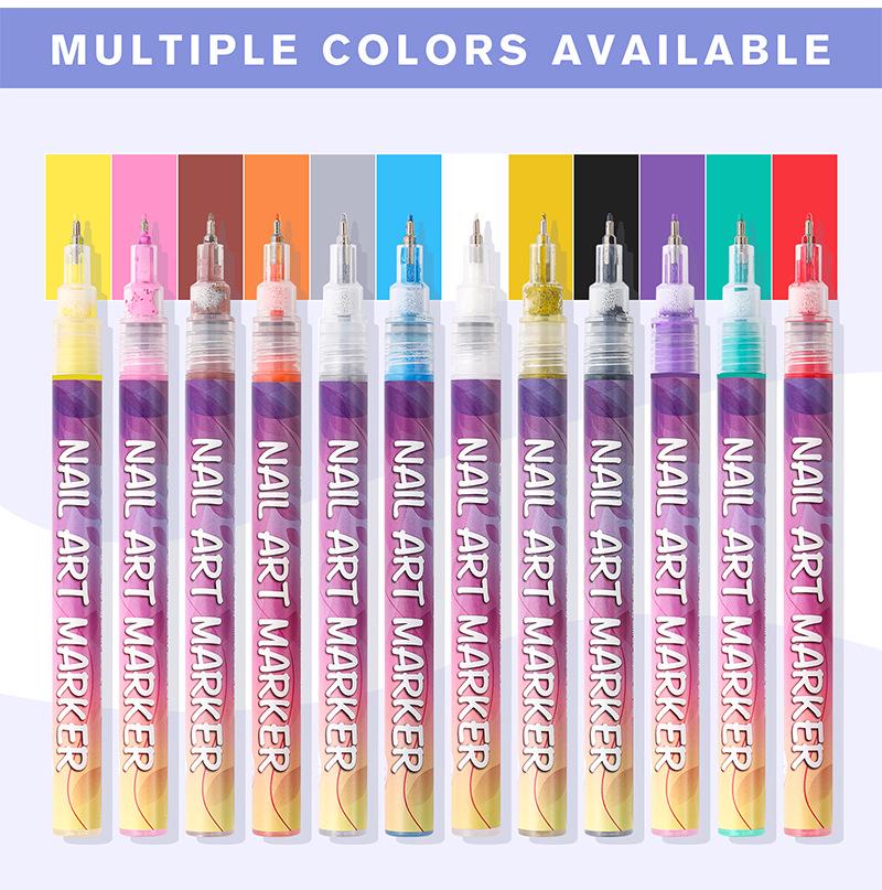 Quick-Dry Nail Art Graffiti Pen - Acrylic Marker for Flowers & Candy Colors, No Baking Lamp Needed.