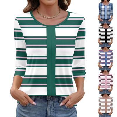 Women's Fashionable Casual Three Quarter Sleeve Printed Collar Pullover Top