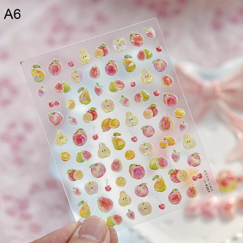 Kawaii Red Jelly Tomato Nail Art Sticker Bowknot Star Cute Summer Fruit 5D Fruit Self Adhesive Nail Art Decals For Summer Diy