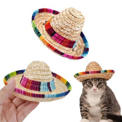 Colorful Dog Supplies Cat Mexican Straw Cap Pet Ornaments Sombrero Pet Straw Hat