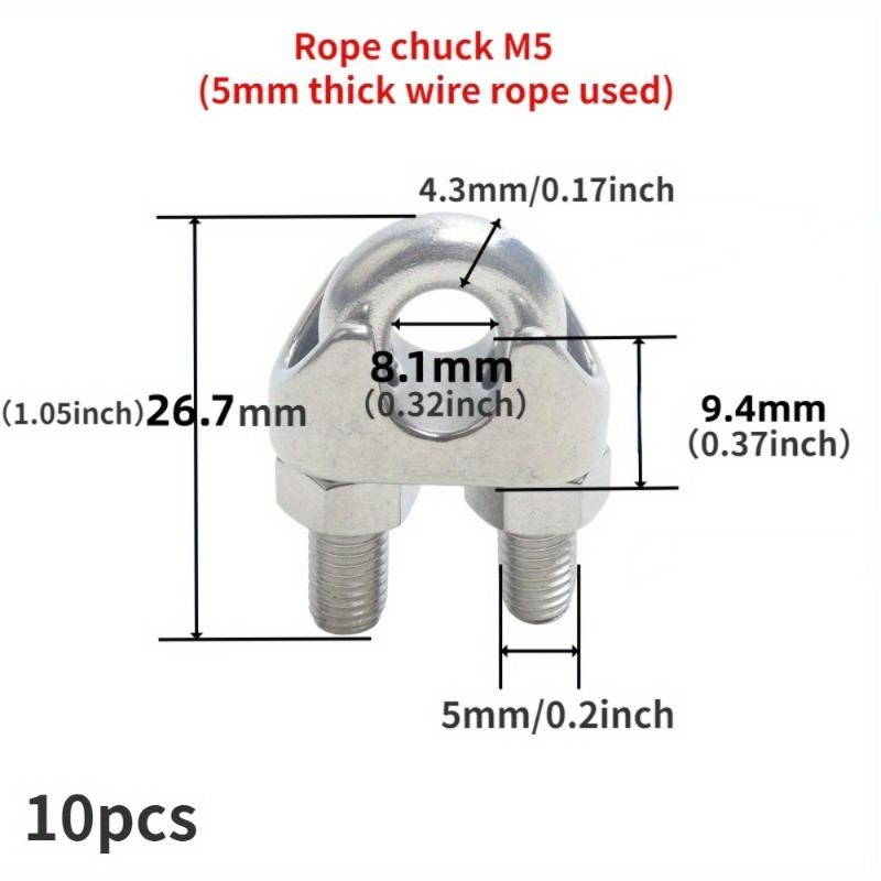 10ks 304 Svorka na drátěné lano z nerezové oceli Svorka ve tvaru U Upevňuje dvojitou svorku pro velké zatížení Svorka z nerezové oceli