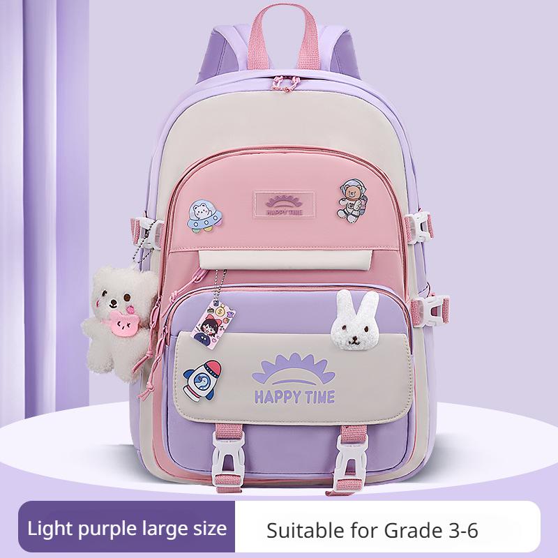 Frische Patchwork-Handtasche im College-Stil, superleichter Rucksack zum Schutz der Wirbelsäule, niedliche Cartoon-Schultasche für Mädchen und Jungen