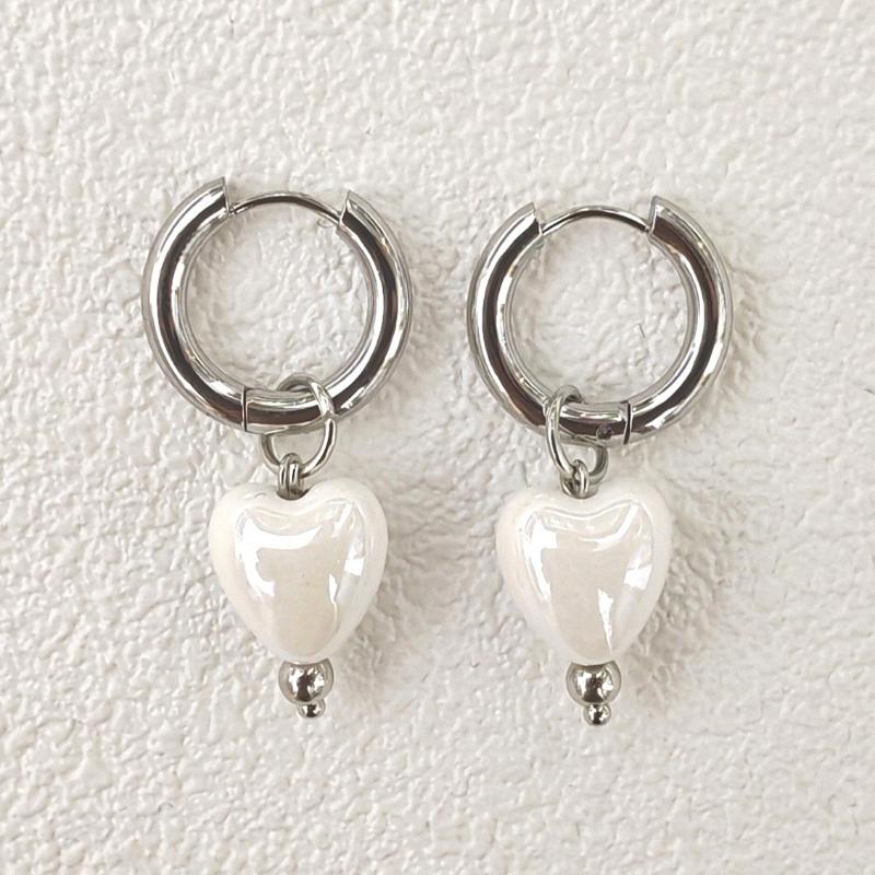 Stylish Elegant Colorful Geometric Heart Circle Pendant Earrings  Minimalist Earring Hoop Women Jewelry Accessory