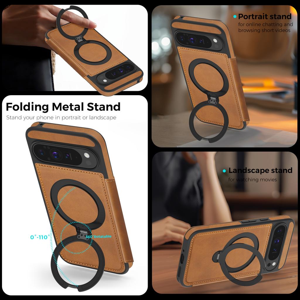 360 Rotating Ring Holder Magnetic Leather Wallet Phone Case For Google Pixel 10 Pro XL 9A 9 8 8A  Shockproof For Magsafe Cover