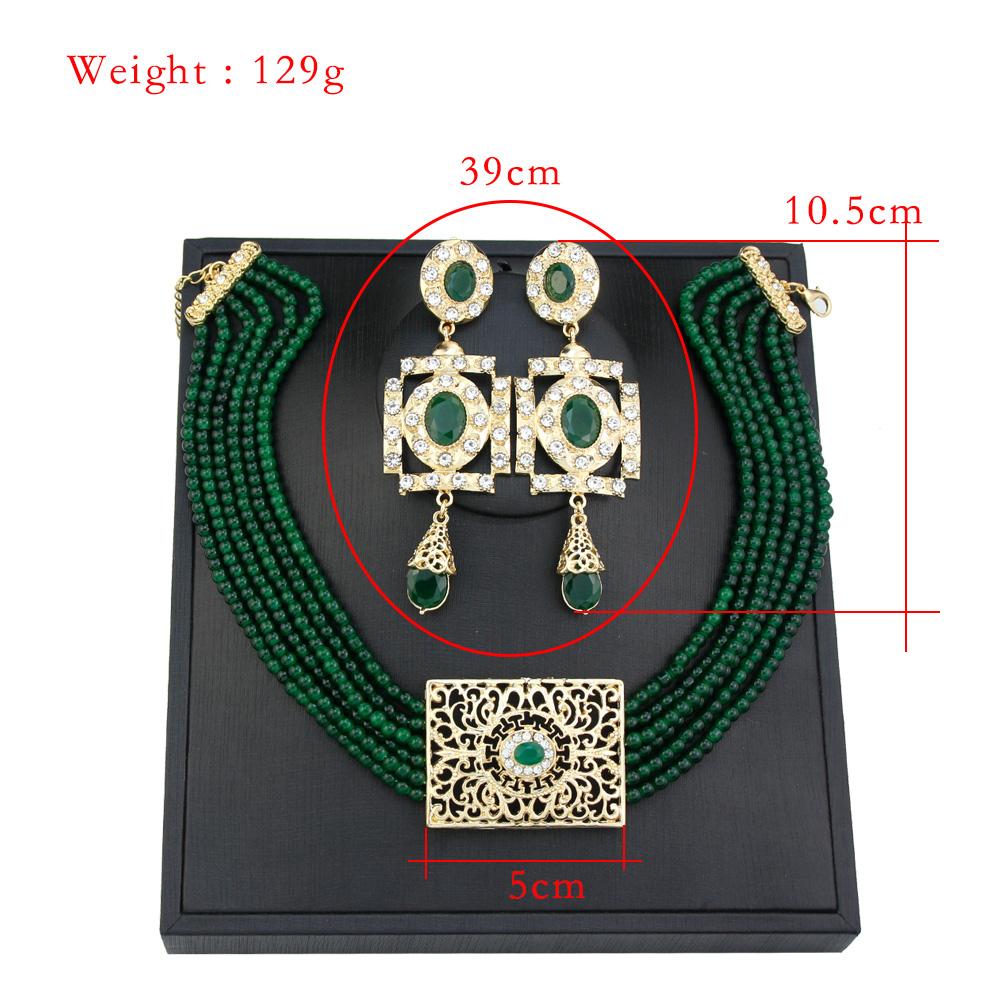 Schickes goldfarbenes Brautschmuck-Set für Frauen, Perlenhalsband, Halskette, Tropfenohrring, arabische Hochzeit, Bijoux