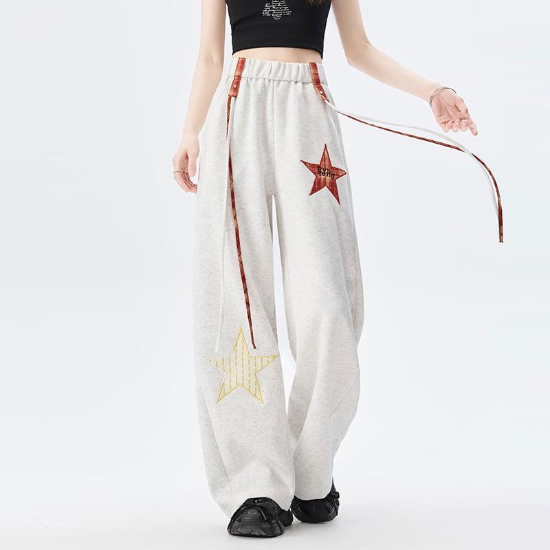 Pentagram Embroidered Women's High-Waist Straight Wide-Leg Sweatpants - Spring 2026