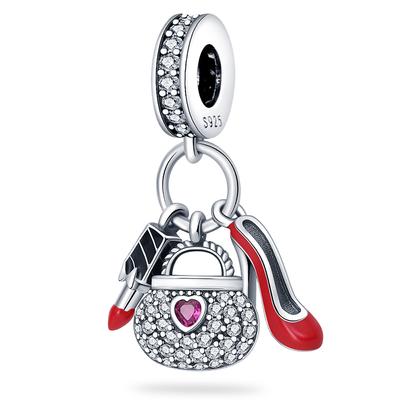 100%Stering Copper High Heels Bags Lipstick Charms Bead Pendant Fit Original Bracelet Diy For Women Jewelry