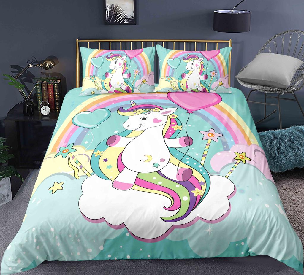 Cartoon Unicorn Duvet Cover Set With Pillowcase Queen King Size 2 3 Pcs Bedding For Kids Adults Polyester