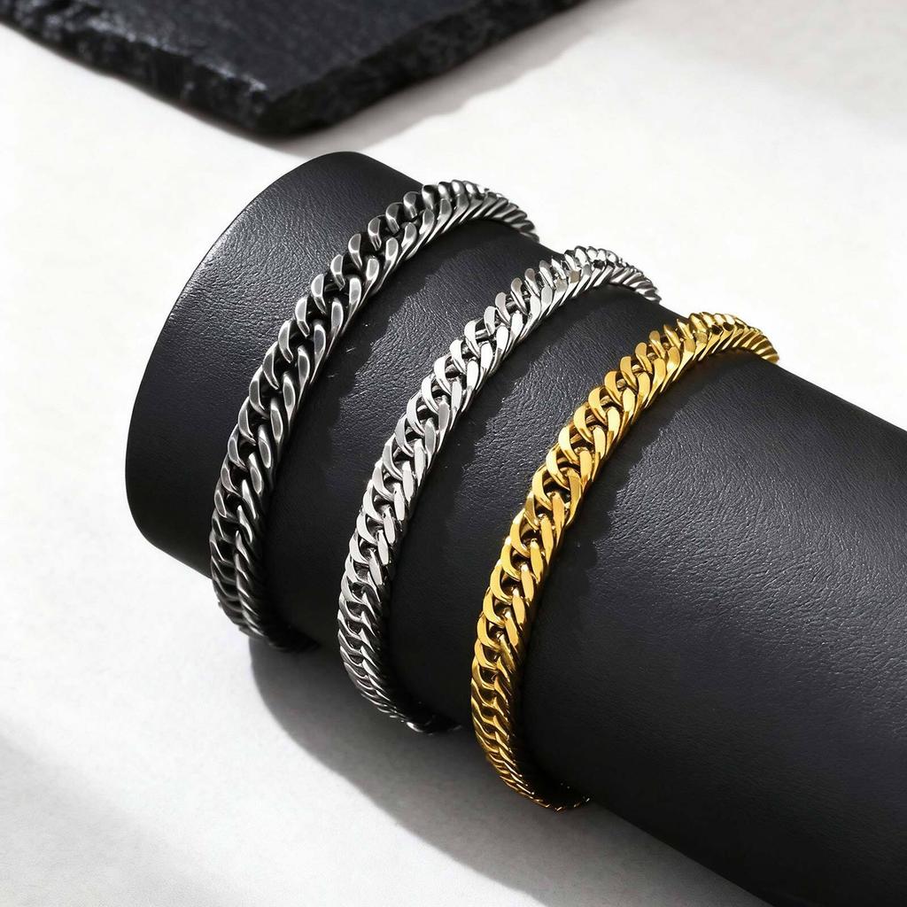 6mm Miami Cuban Chain Bracelet for Men Boys,Stainless Steel Curb Dome Link Chain Wristband,Stylish Basic Punk Jewelry Gift