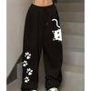 Cat Paw Print Pattern Element Print Casual Sports Pants American Casual Trend Women's Straight Leg Pants