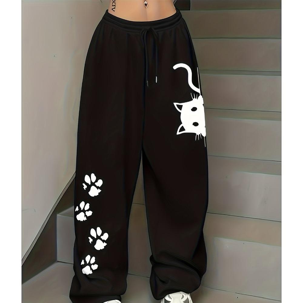 Cat Paw Print Pattern Element Print Casual Sports Pants American Casual Trend Women's Straight Leg Pants