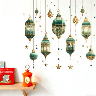 Ramadan Kareem Wall Stickers Colorful Lantern Moon Star Window Decal Ramadan Decoration 2026 Eid Mubarak Muslim Party Decor