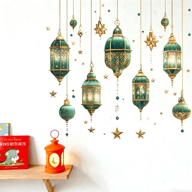 Ramadan Kareem Wall Stickers Colorful Lantern Moon Star Window Decal Ramadan Decoration 2026 Eid Mubarak Muslim Party Decor