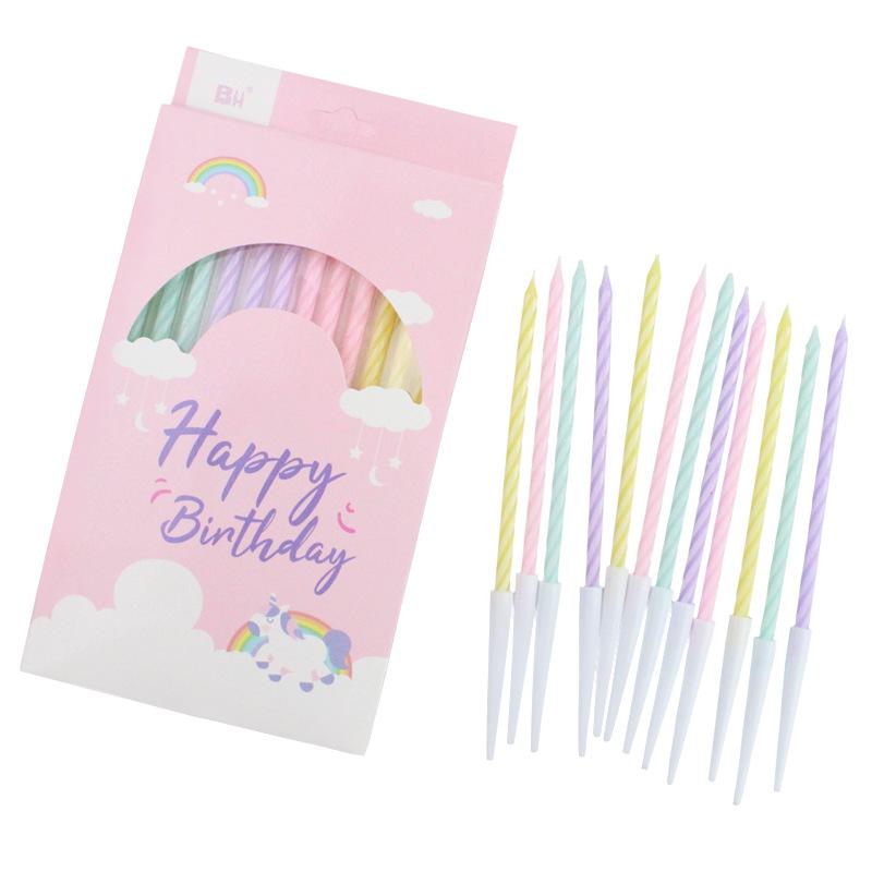 

New Birthday Candles Happy A3 Slim Colorful Crystal Spiral 12 Boxed Party Candles 50