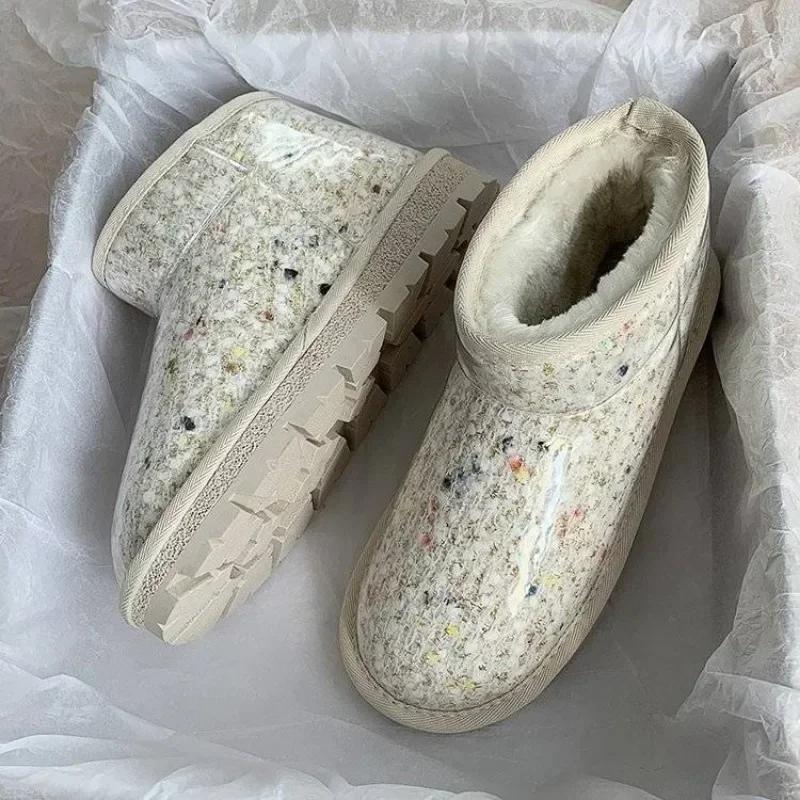 Fashion Elegant With Medium Heels Waterproof Shoes for Woman Plus Warm Women's Snow Boots Furry Spring 2024 Winter Footwear Sale On Slip