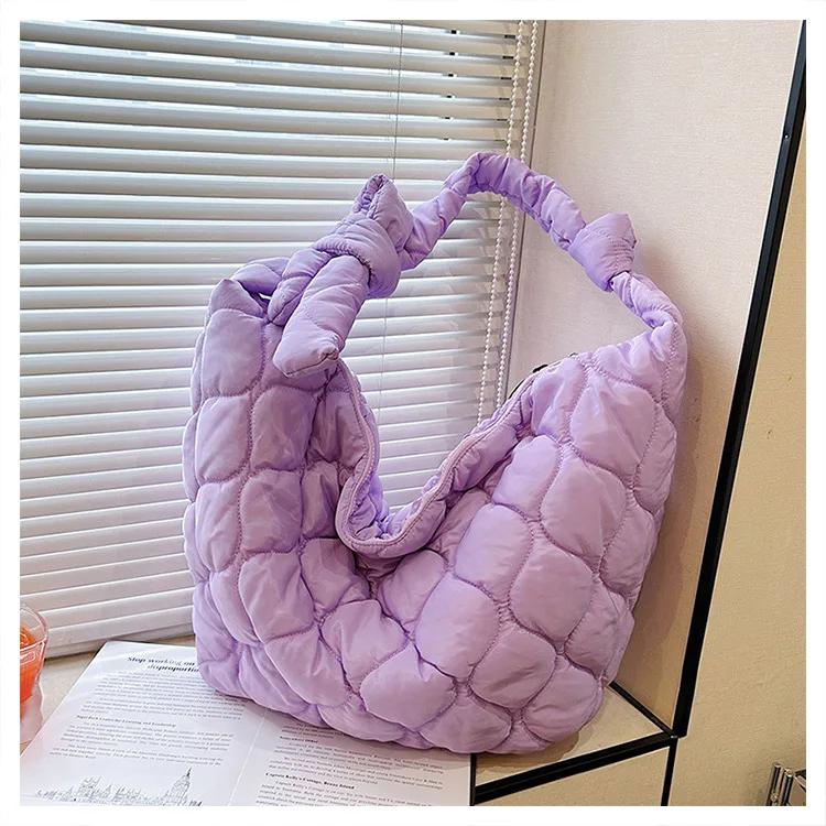 

Large Capacity Quilted Women Shoulder Bag Nylon Cotton Padded Hobos Tote Bags for Women Candy Color Ruched Cloud Crossbody Bag 40x15x42cm