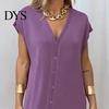 Loose Fit Solid Color Dress Womens Summer Casual Short Sleeve Midi V-neck Comfortable Lightweight Button Down Shirt for Daily Life Dating Work
