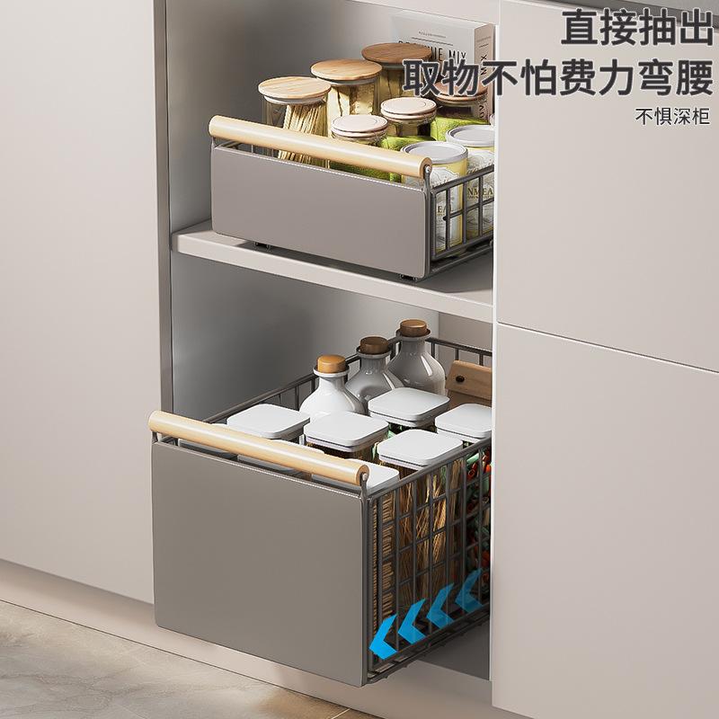 Metal Pull-Out Storage Basket, Slide-Out Cabinet Organizer, Spice and Cutlery Storage Multipurpose Kitchen Cabinet Organizer