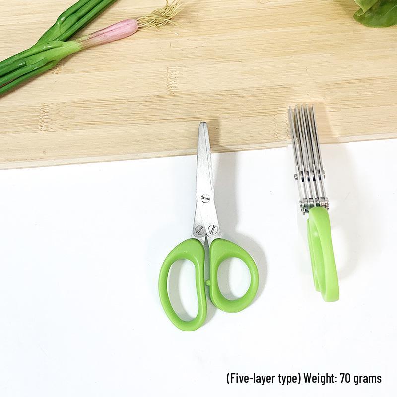 Stainless Steel Multifunctional Scallion and Vegetable Scissors - Five-Layer Kitchen Shears for Chopping and Baby Food Prep