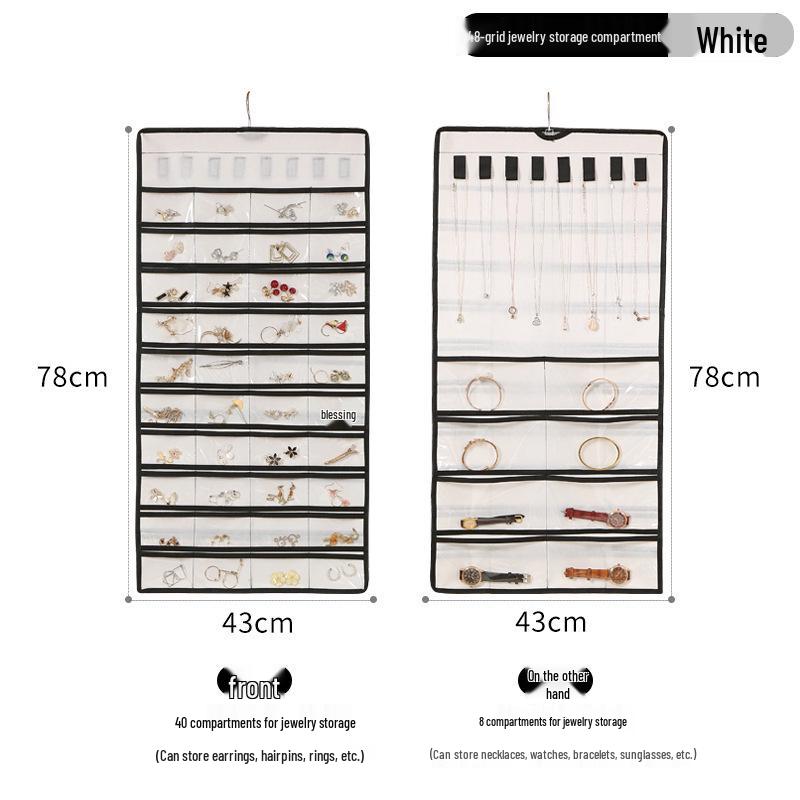 Dual-sided Non-woven Jewelry Organizer: 80-compartment Wall-mounted Bag for Earrings & Necklaces