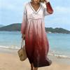 Fashionable Lady's V-neck Mid-length Casual Long-sleeved Dress