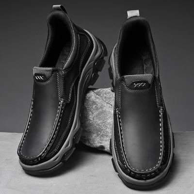 Men's Waterproof Slip On Faux Leather Hiking Shoes for Male Outdoor Non-Slip Walking Sneakers Casual Loafers Work Shoes Comfortable Short Boots