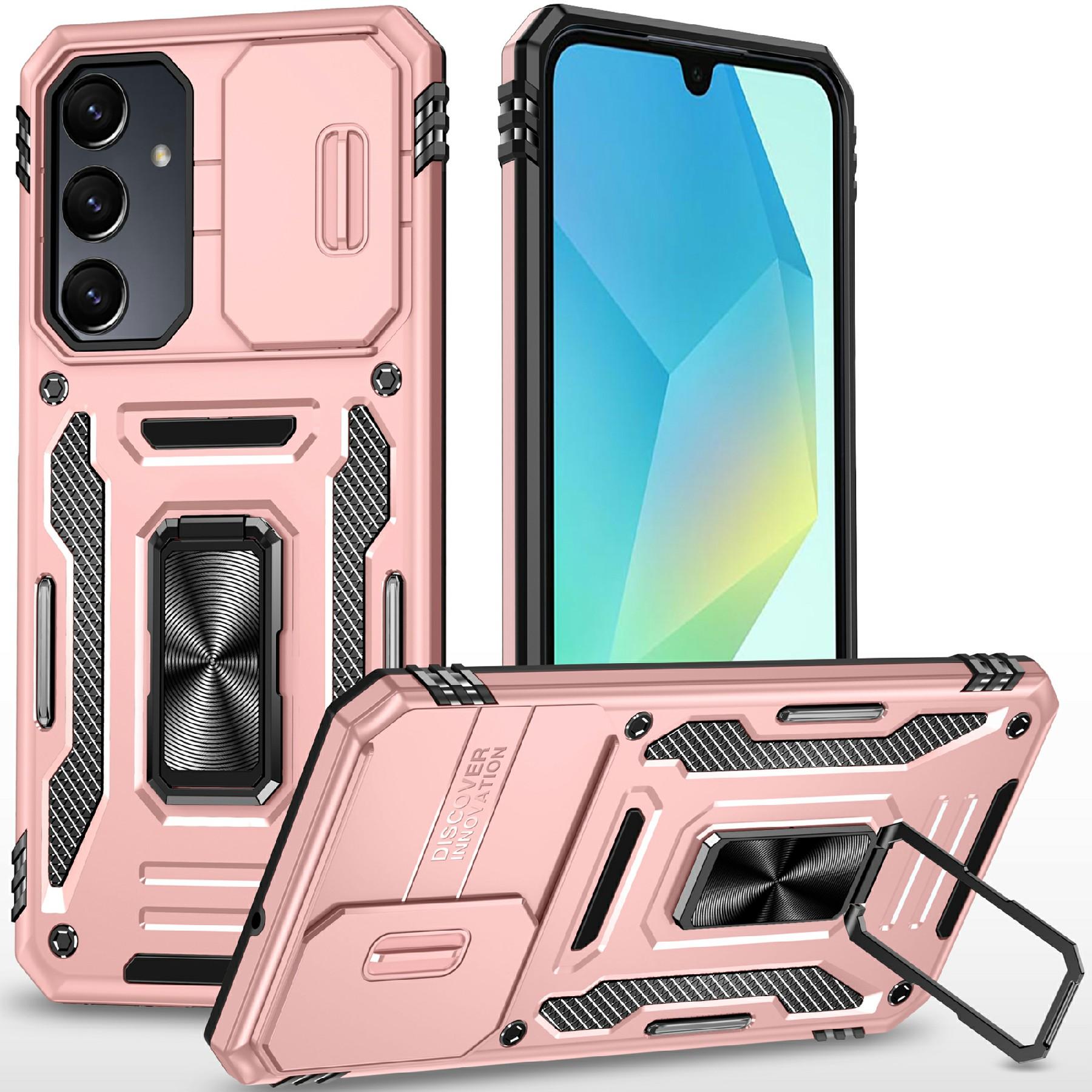 

For Samsung Galaxy A16 4G/5G Case Kickstand Slide Lens Lid PC+TPU Drop-Proof Phone Cover H
