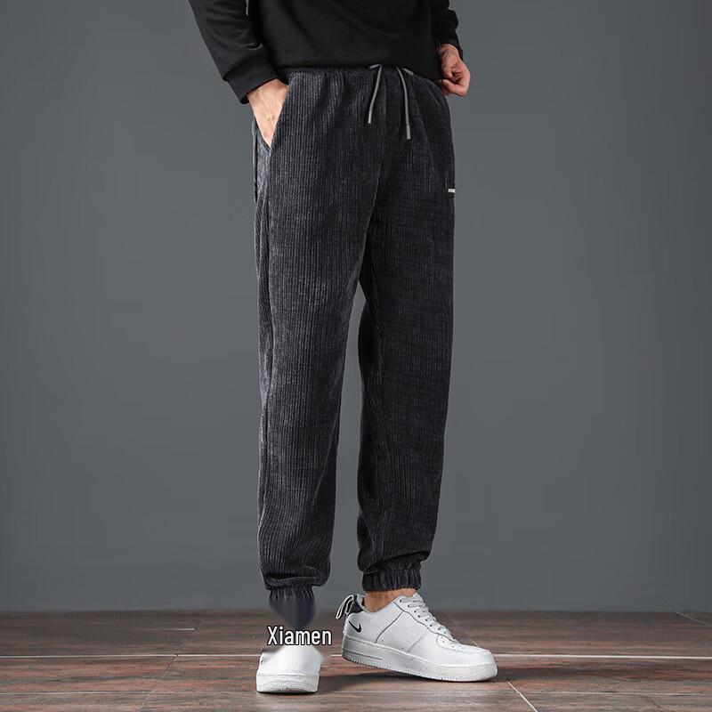 Men's Corduroy Fleece-Lined Drawstring Jogger Pants