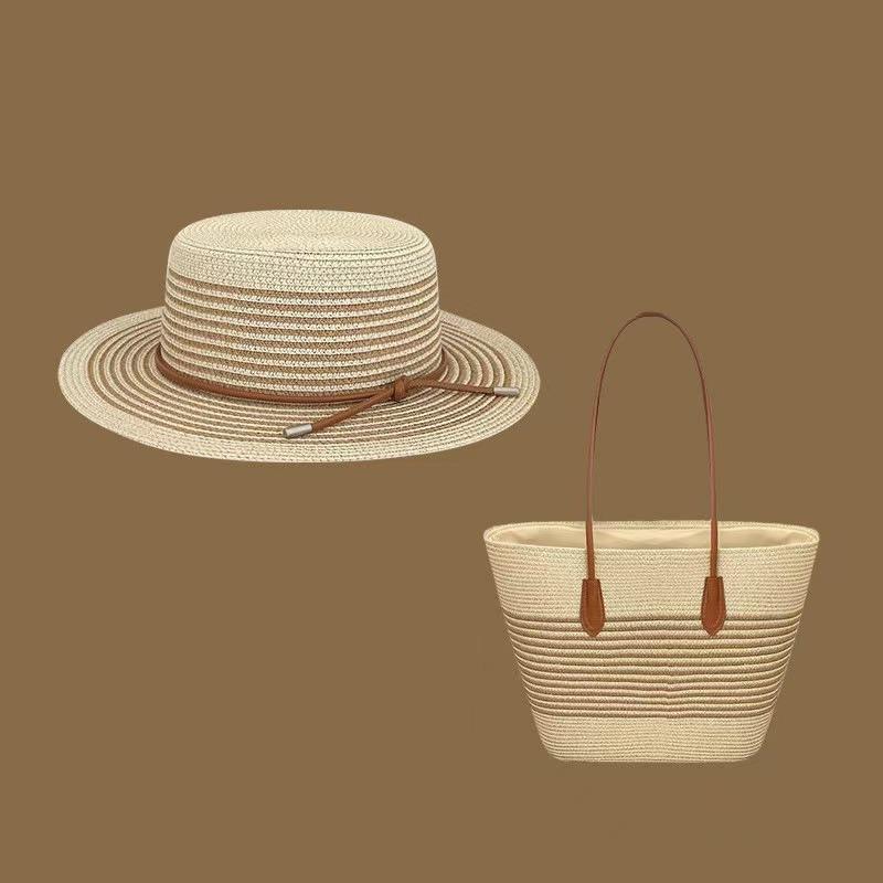 Fashion Upgrade Leather Bottom Straw Bag Two-piece Women's Shoulder Bag Vacation Seaside Fashion