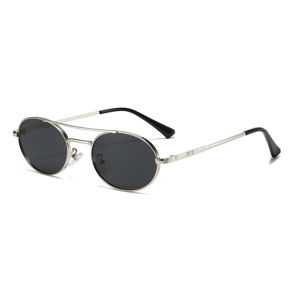 Lunettes de soleil ovales vintage à double barre en métal à petite monture tendance pour hommes et femmes, lunettes de soleil cool