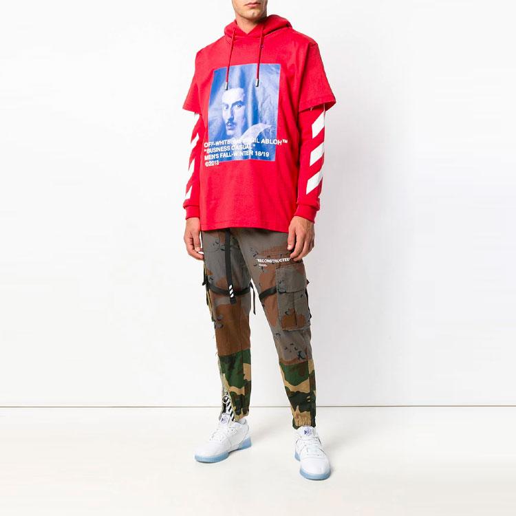 Off-White SS19 Portrait Print False Two-Piece Hoodie Sweatshirt Men Tops Red OMBB042F181920112030