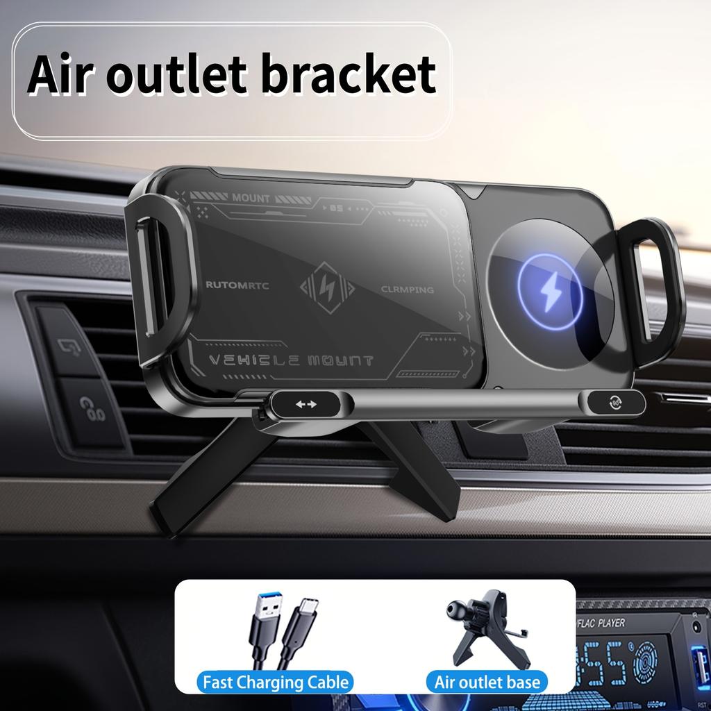 15W Wireless Car Charger Holder For Z Fold6 Fold5 Fold4 Fold3 Fold2 Fold Ultra 16/15/14/13/12 Pro Max 4.3-inch-6.9inch Mobile Phone Automatic Clamping