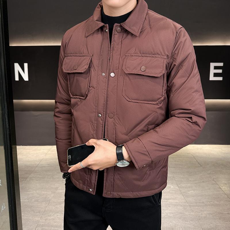 

Серая пуховая куртка мужская с лацканами зимняя свободная трендовая 50 пуха теплая и холодная куртка мужская 4XL